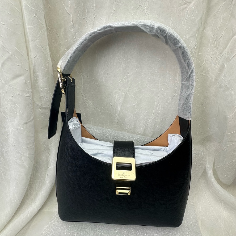 Kate Spade Phoebe Large Black Leather Shoulder Bag Gold Hardware NWT - Picture 2 of 7